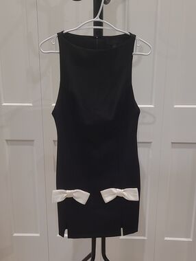 ZARA Contrast Bow Black Sheath Dress